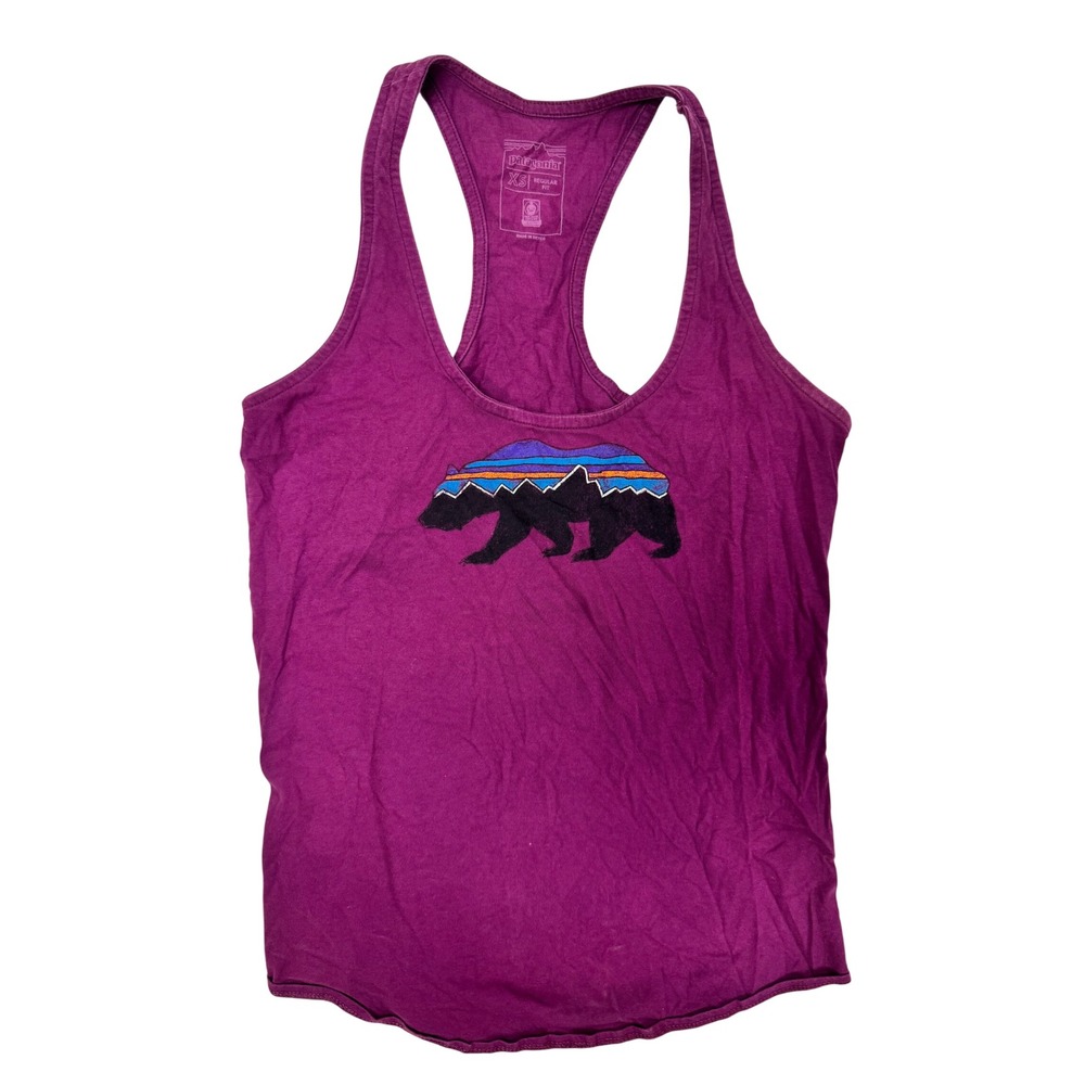 Patagonia Fitz Roy Bear Organic Racerback Tank Top‎ Purple Womens XS